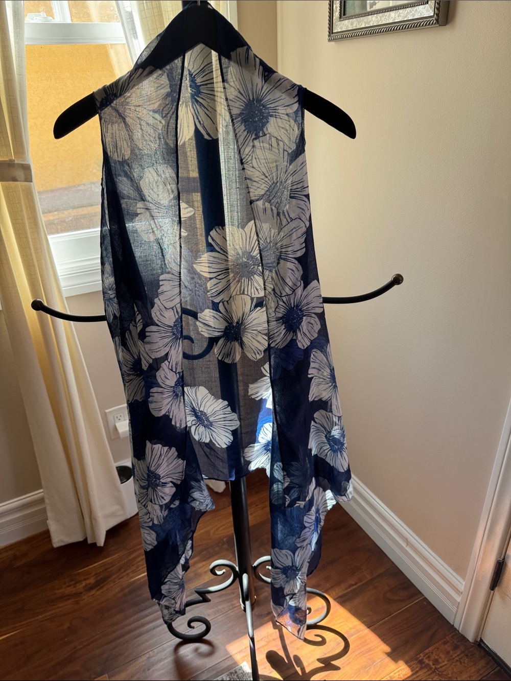 Tickled Pink Floral Sheer Navy and White Floral shawl OS